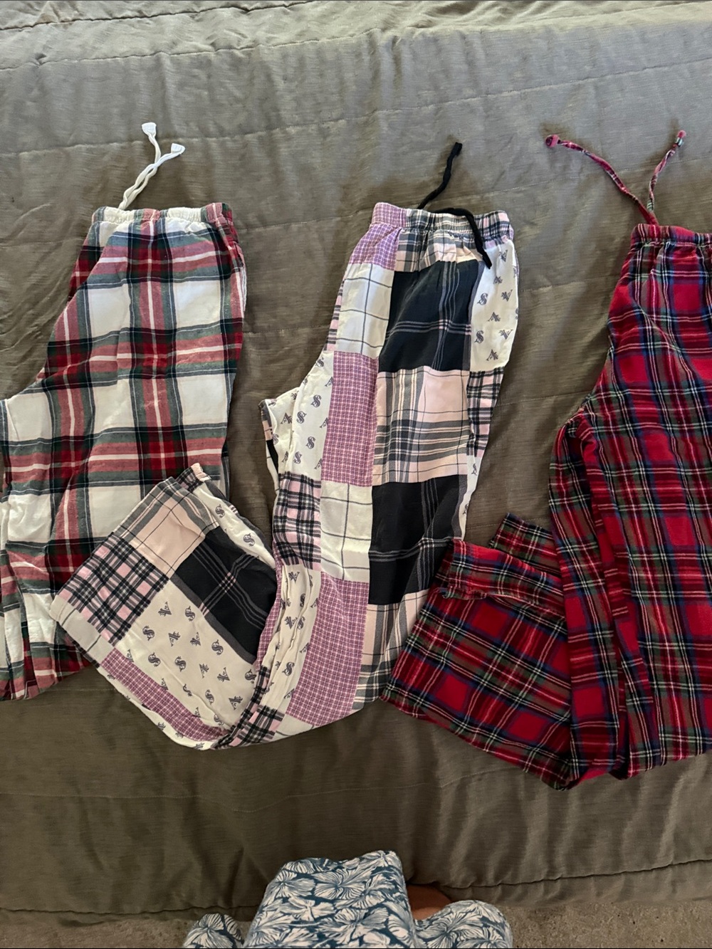 Plaid Patchwork Lounge Pants - Pajama bottoms Red, Pink, Black VS M 3pc